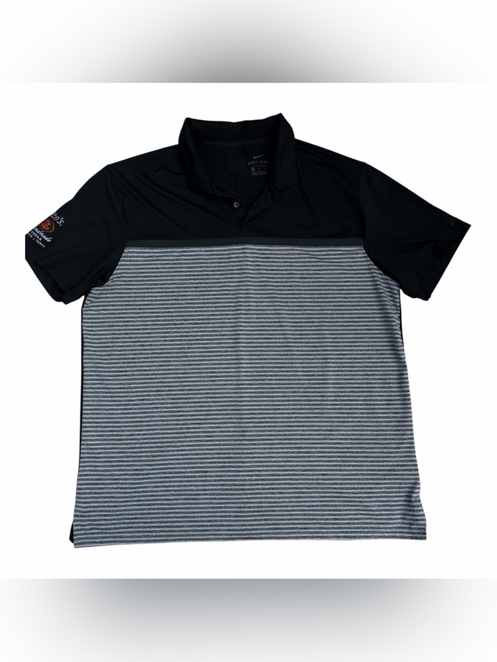 Nike Black & Gray Striped Dri-FIT Polo Titos Vodka Logo Size XL